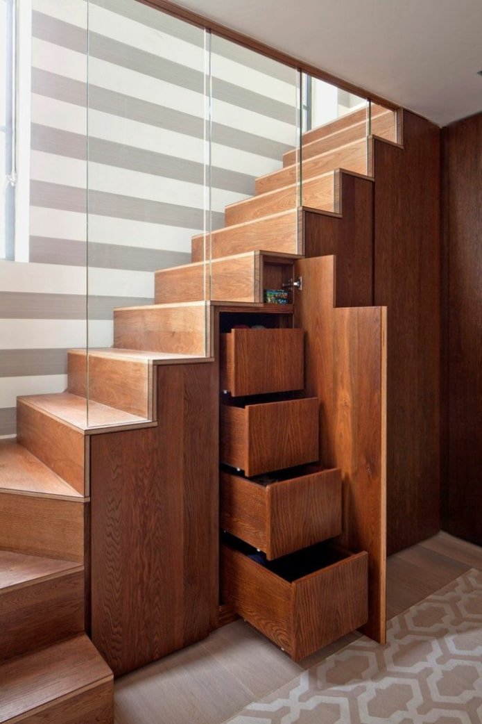 Armoire à tiroirs sous la cage d'escalier