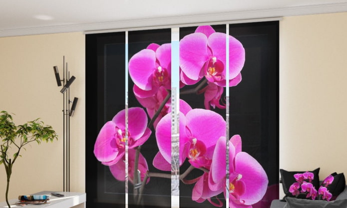 Rideaux japonais avec une image d'une orchidée