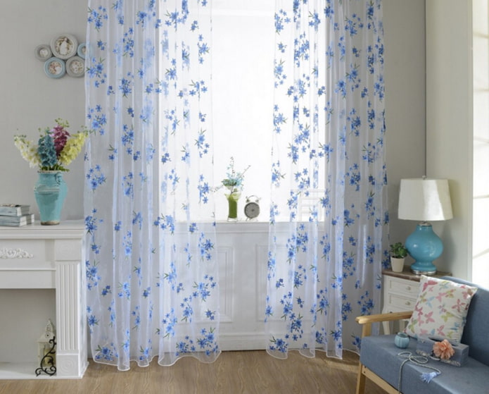 rideaux à imprimé floral bleu