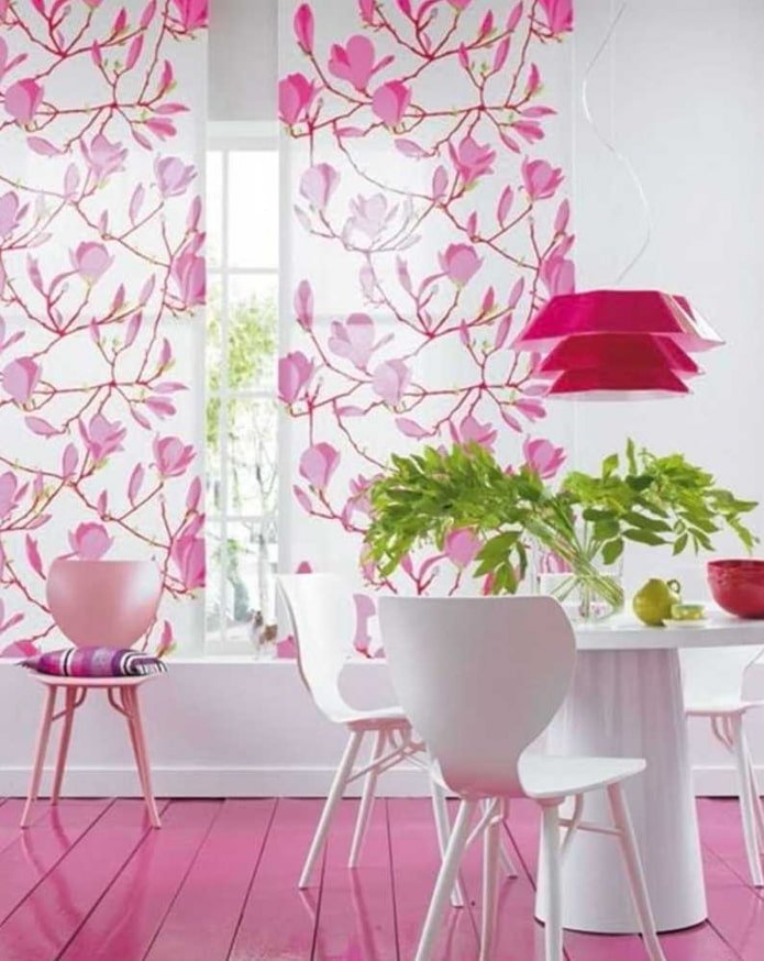 rideaux à imprimé floral rose