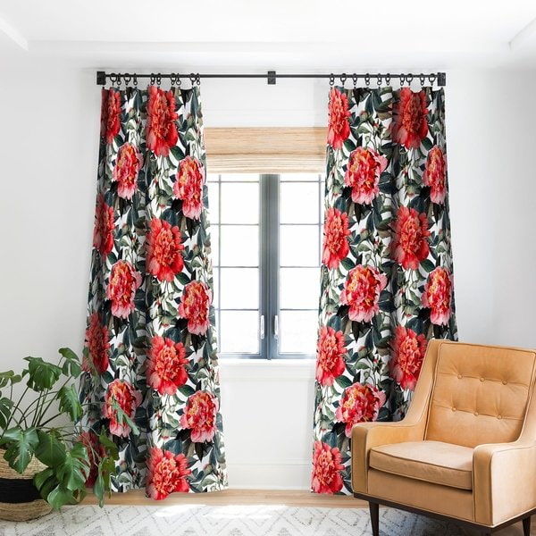 rideaux à imprimé floral rouge