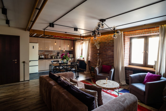 rideaux en coton dans un salon de style loft