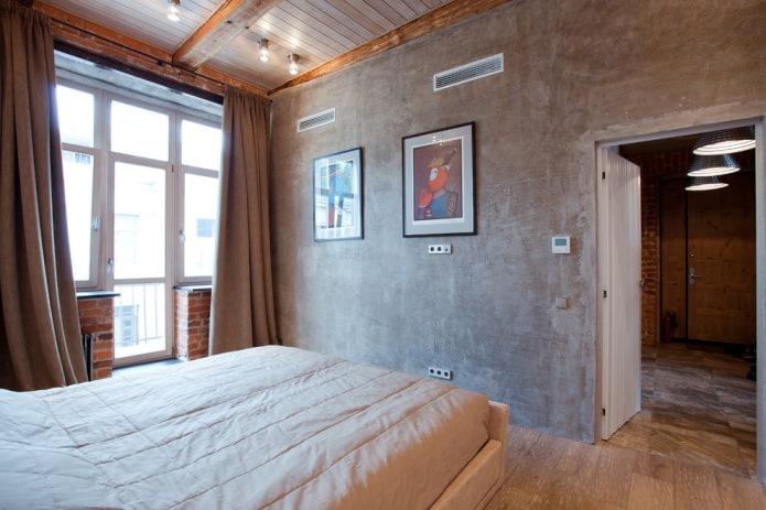 rideaux mats dans une chambre de style loft