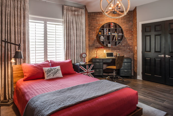 rideaux sur anneaux dans une chambre de style loft