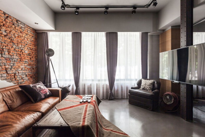 Rideaux à pinces style loft pour le salon