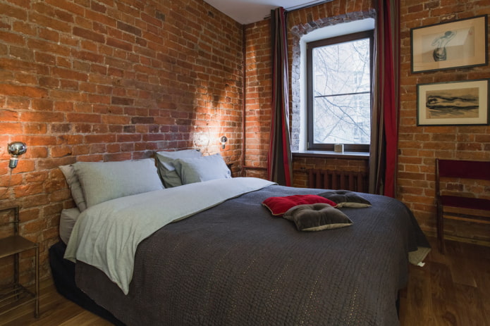 rideaux dans la chambre de style loft