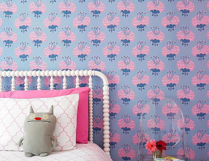 Papier peint bleu et rose