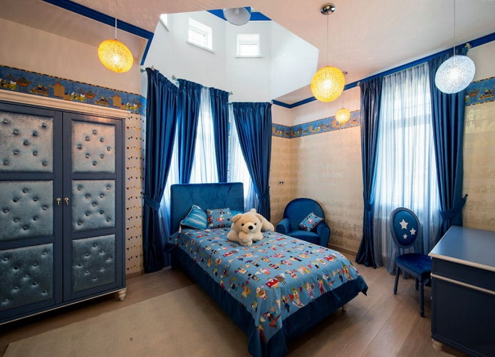 conception de chambre d'enfant dans les tons bleus