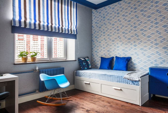Chambre d'enfant dans les tons gris-bleu