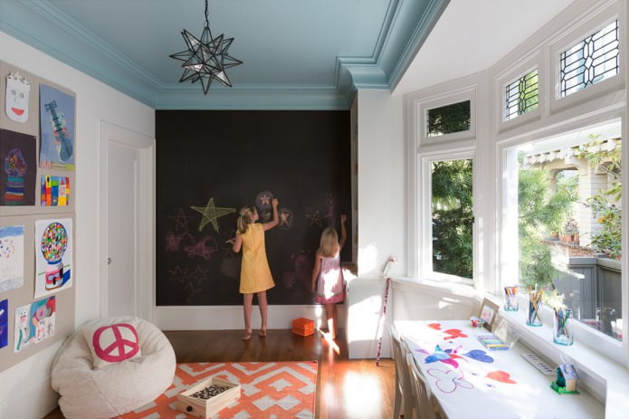 Plafond bleu pâle dans une chambre d'enfant