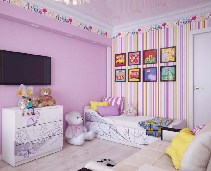 chambre d'enfant jaune-lilas