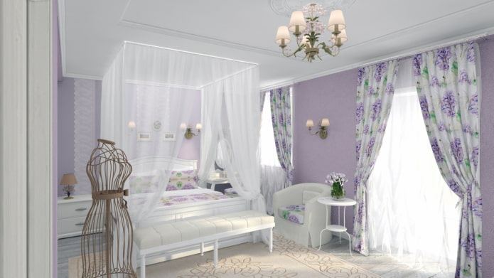 Rideaux avec une combinaison de lilas et de blanc