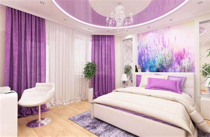 Plafond tendu rond lilas