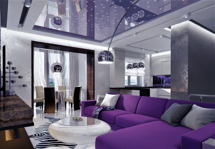 Plafond lavande dans la cuisine-salon