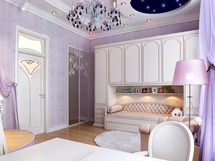 chambre de bébé lilas dans un style classique