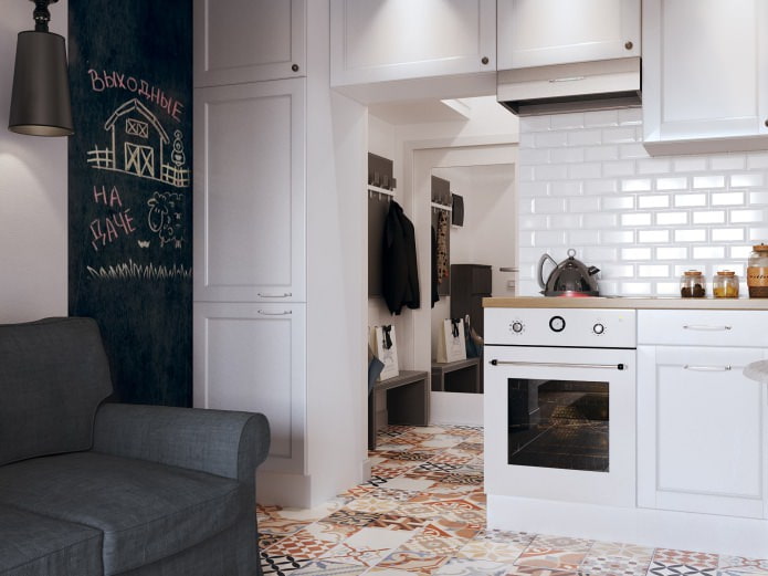 Intérieur de cuisine dans un studio de 26 m².