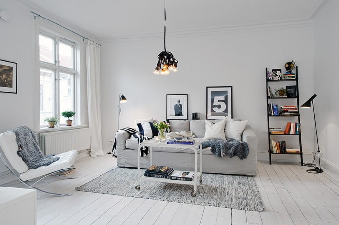 Salon blanc neige de style scandinave