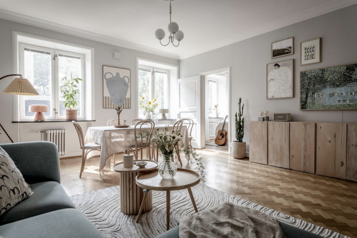 Parquet dans un salon scandinave
