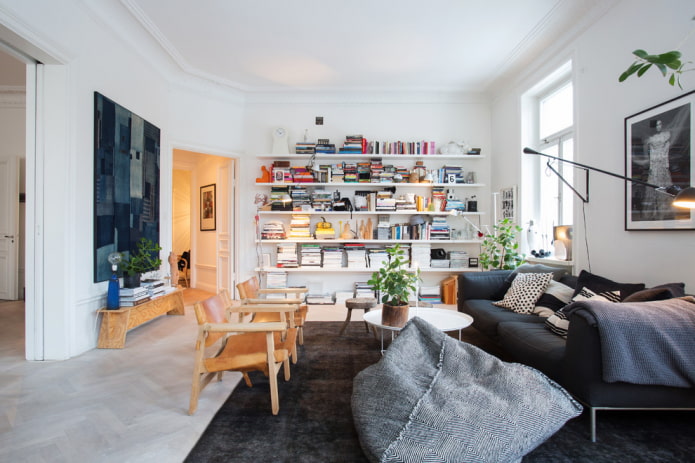 Bibliothèque dans une chambre scandinave