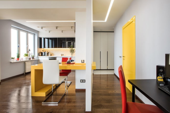 Combinaison de la couleur des portes avec le sol et les meubles à l'intérieur