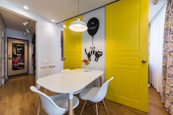 combinaison de couleurs de porte et de sol dans l'intérieur de la cuisine