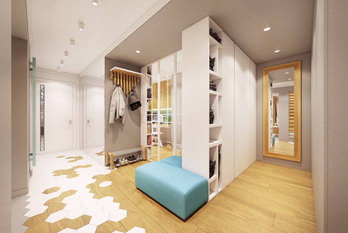 Combinaison de stratifié et de carrelage à l'intérieur du couloir
