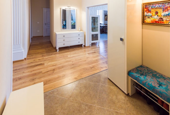 Combinaison de stratifié et de carrelage à l'intérieur