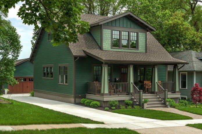 maison émeraude avec un toit gris