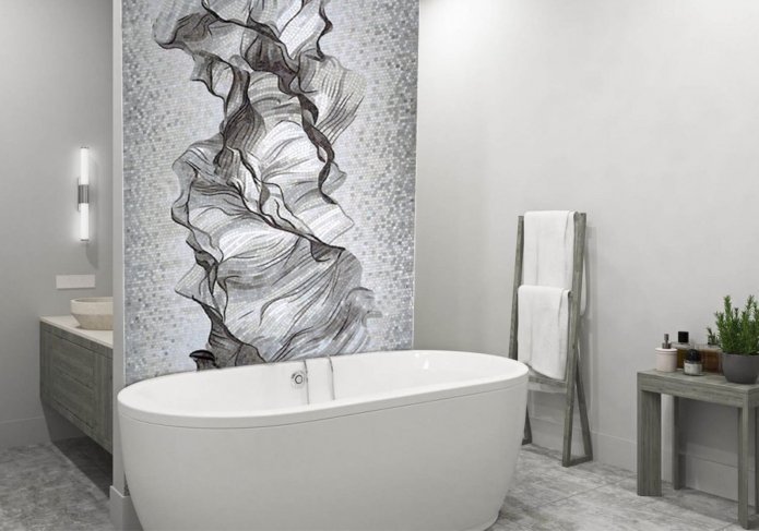 Panneau de mosaïque dans une salle de bain noir et blanc