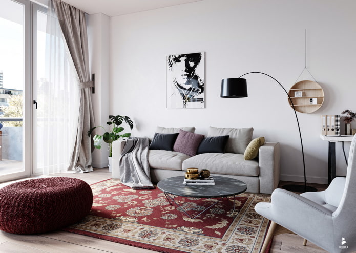 Tapis dans un salon scandinave