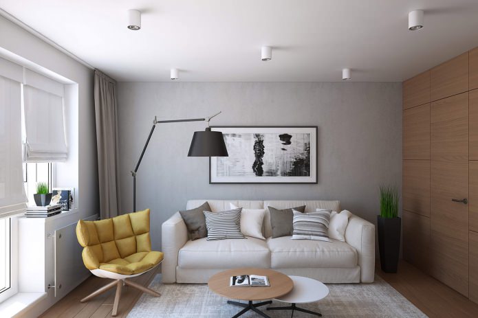 Aménagement d'un salon dans un studio de 43 m².