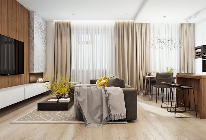 Cuisine avec salon dans un appartement