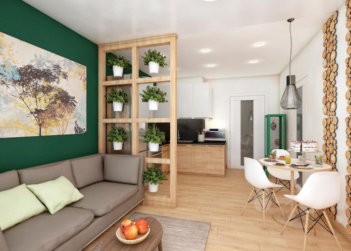 intérieur de cuisine-salon de style écologique