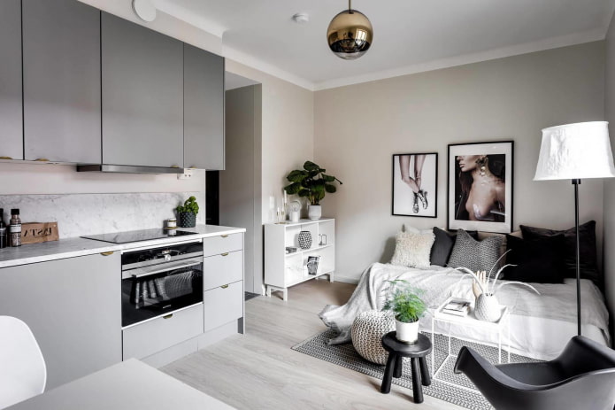 Intérieur d'une petite cuisine-chambre