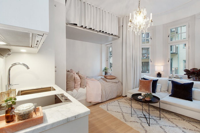 Intérieur d'une petite cuisine-chambre