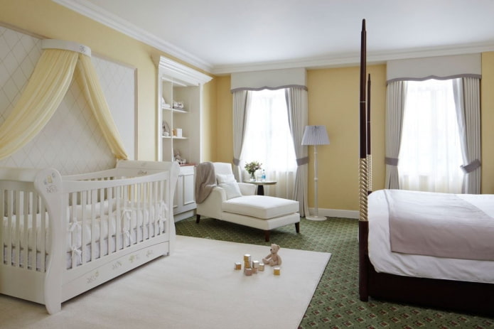 Zonage visuel d'une chambre et d'une chambre d'enfant combinées