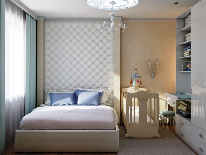 Zonage visuel d'une chambre et d'une chambre d'enfant combinées