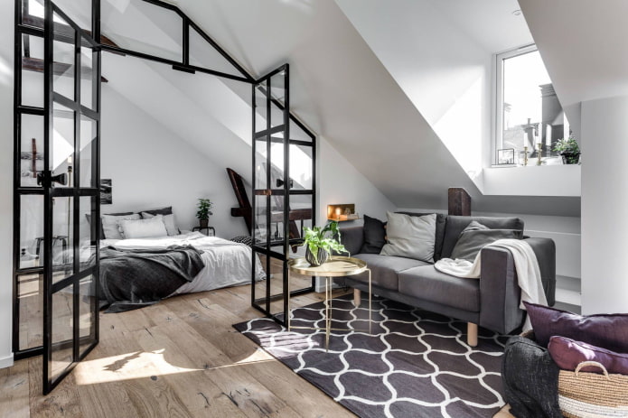 zonage de la zone de couchage à l'intérieur d'une chambre mansardée