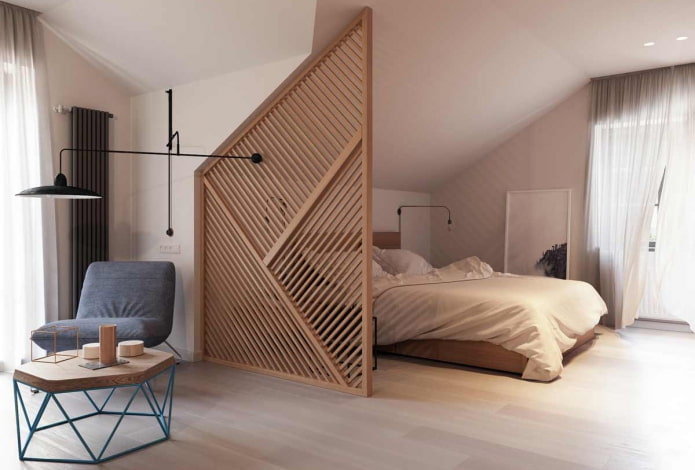 zonage de la zone de couchage à l'intérieur d'une chambre mansardée