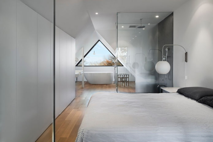 agencement d'une chambre mansardée avec salle de bain