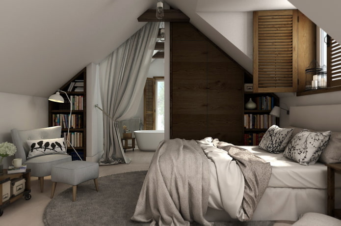 agencement d'une chambre mansardée avec salle de bain