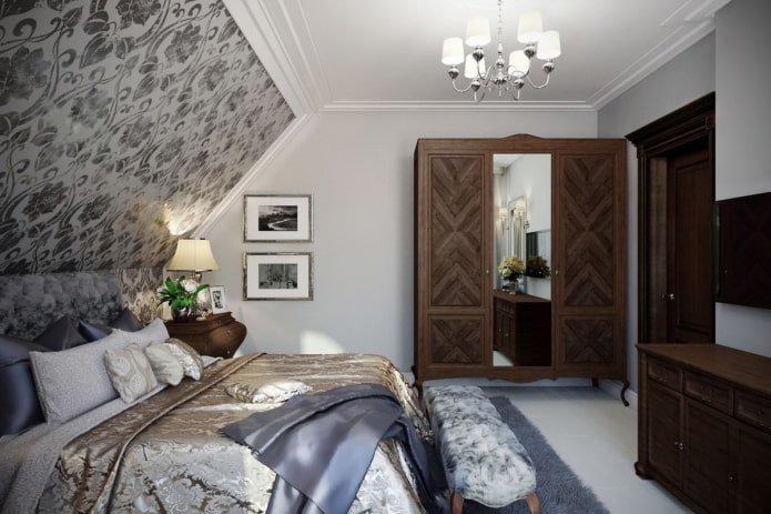 intérieur d'une chambre mansardée de style classique
