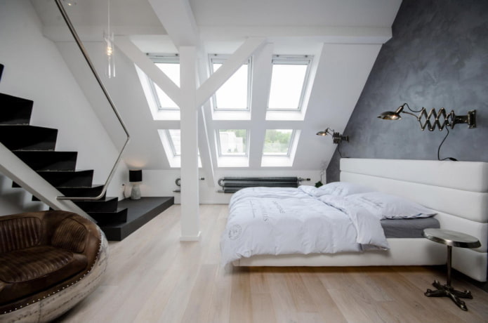 Intérieur de chambre mansardée de style high-tech