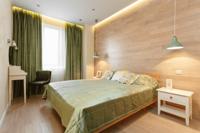 Intérieur d'une chambre beige de style éco-responsable