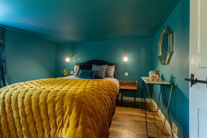 chambre dans les tons turquoise