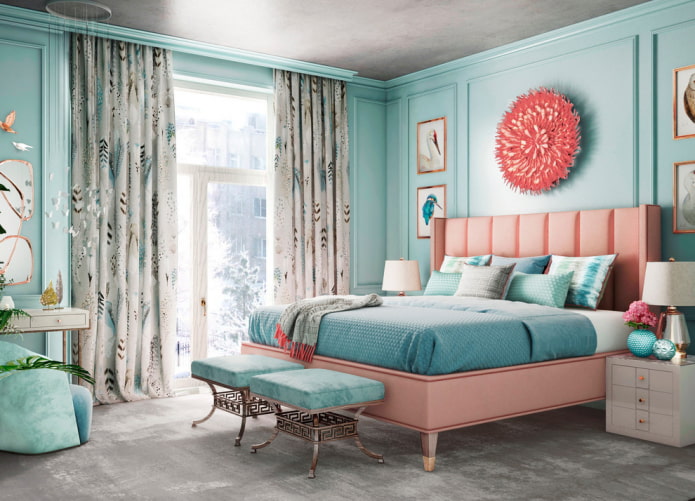 meubles à l'intérieur d'une chambre turquoise