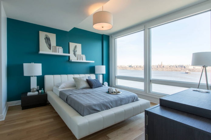Chambre turquoise de style minimaliste