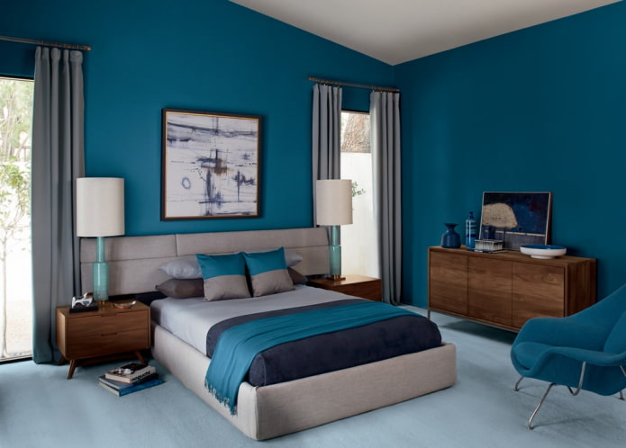 meubles à l'intérieur d'une chambre turquoise