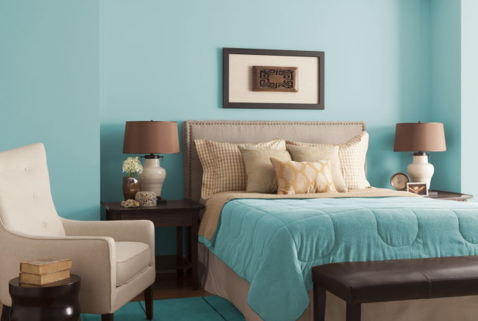 Intérieur de chambre beige et bleu