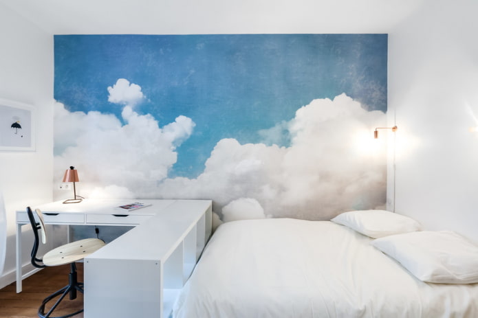 Intérieur de chambre blanc et bleu